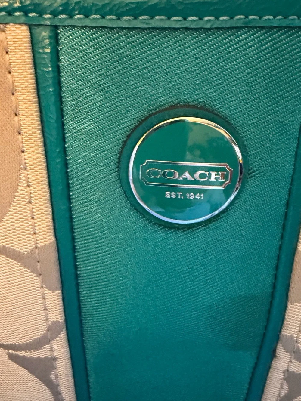 Coach Signature Crossbody Bag in Teal and Tan